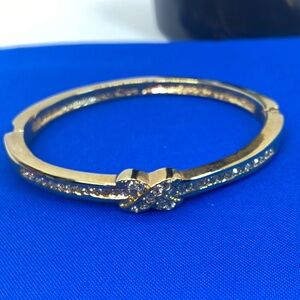 Elegant Roman Gold Tone Bangle Bracelet with Rhinestones